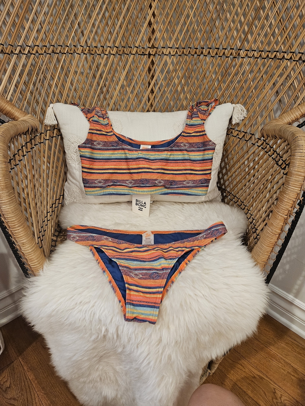 Billabong Orange & Blue Striped Bikini Set